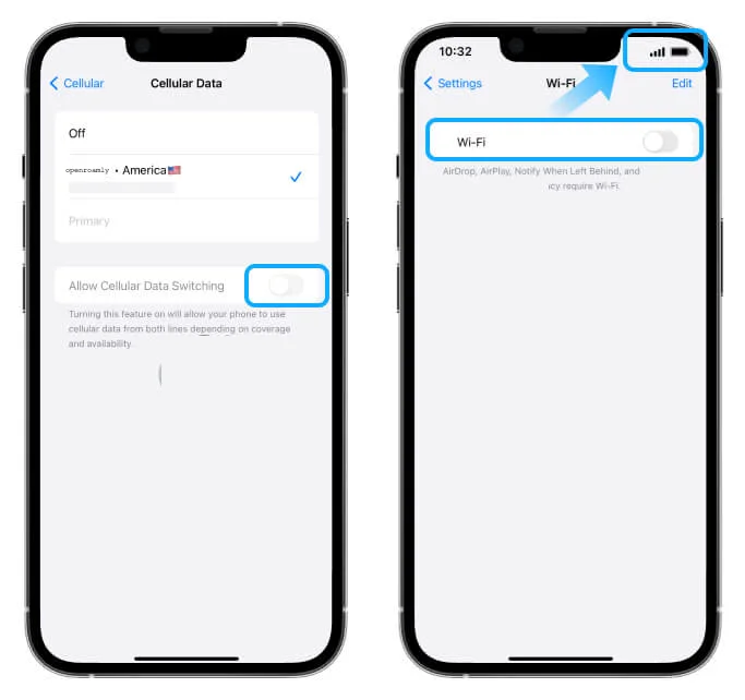 iOS Mobiele data: Schakel overschakelen mobiele data uit
