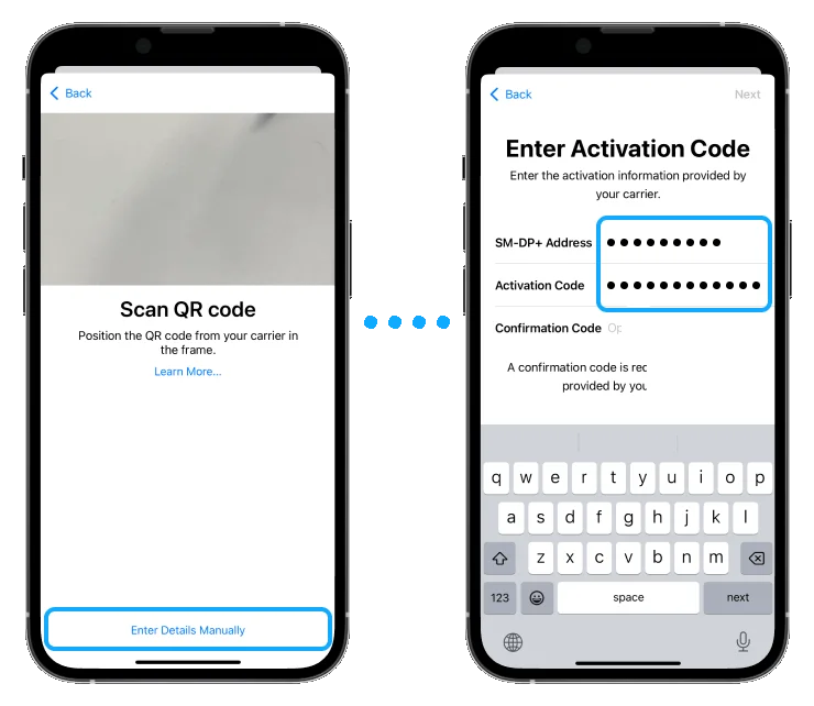iOS Handmatige eSIM Configuratie