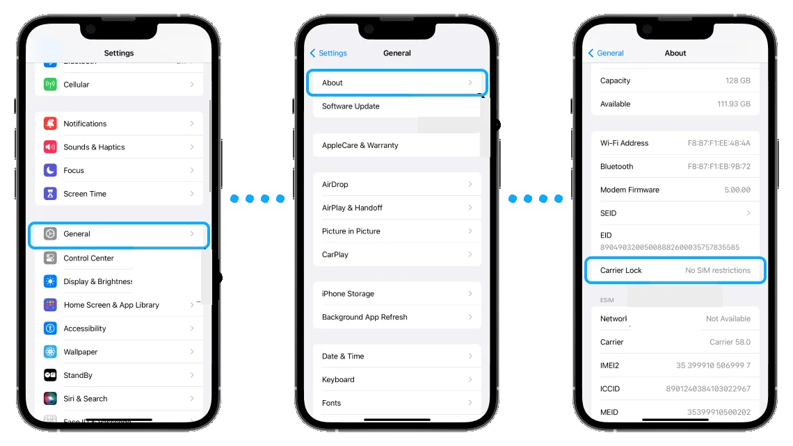 iOS Settings Steps to Check Carrier Lock